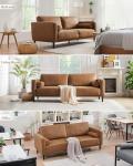 Brown Faux Leather 3-Seater Mid-Century Sofa Set