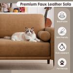 Brown Faux Leather 3-Seater Mid-Century Sofa Set