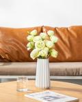 Modern White Ribbed Ceramic Flower Vase, 7.8 Inch