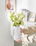 Modern White Ribbed Ceramic Flower Vase, 7.8 Inch