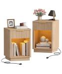 Modern Fluted Nightstands Set with Charging Station
