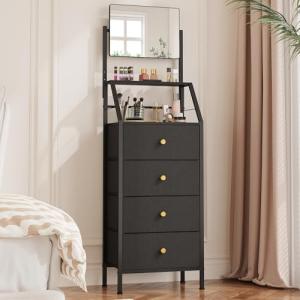 4-Drawer Freestanding Dresser with Mirror in Black