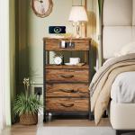 Rustic Brown Night Stand with Charging Station