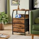 Rustic Brown Night Stand with Charging Station