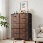 10-Drawer Fabric Storage Cabinet with Wood Top