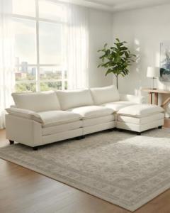 Beige Modular Sectional Sofa with Ottoman