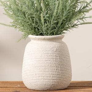 Rustic White Ceramic Flower Vase, 7.48 Inch