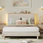 Beige Adjustable Queen Bed Frame with LED Lighting