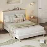 Beige Adjustable Queen Bed Frame with LED Lighting