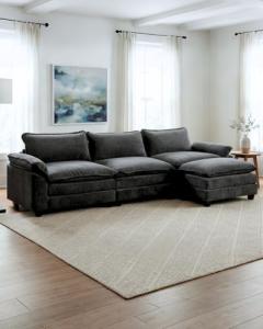 Black Modular Sectional Sofa with Ottoman