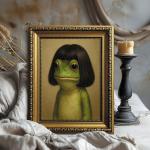 Whimsical Frog Wall Art in Gold Frame 8x10in