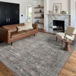 5x7 Grey Washable Area Rug for Living Spaces