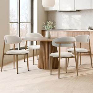 Set of 4 Modern Beige Metal Dining Chairs