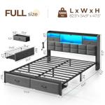 Full Size Upholstered Bed Frame with Storage & Lights