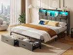 Full Size Upholstered Bed Frame with Storage & Lights