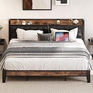King Bed Frame with Storage Headboard and Charger