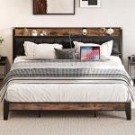 King Bed Frame with Storage Headboard and Charger