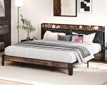 King Bed Frame with Storage Headboard and Charger