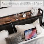 King Bed Frame with Storage Headboard and Charger