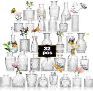 32-Piece Clear Mini Bud Vase Set