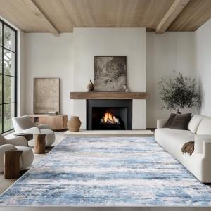 Blue Modern Abstract 6x9 Washable Area Rug