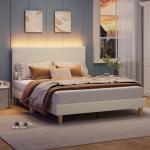 Beige Queen Bed Frame with LED Headboard
