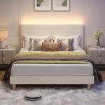 Beige Queen Bed Frame with LED Headboard