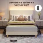 Beige Full Bed Frame with LED Lighting and Adjustable Headboard