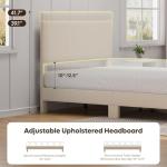 Beige Full Bed Frame with LED Lighting and Adjustable Headboard