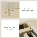 Beige Full Bed Frame with LED Lighting and Adjustable Headboard