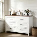 White Farmhouse 6-Drawer Dresser for Bedroom