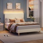Beige Full Bed Frame with LED Lighting and Adjustable Headboard