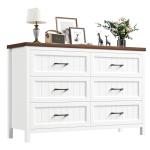 White Farmhouse 6-Drawer Dresser for Bedroom