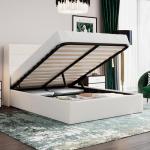 Velvet Upholstered Storage Bed with Hydraulic Lift