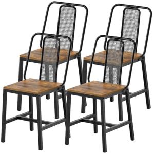 Set of 4 Rustic Brown Wooden Dining Chairs