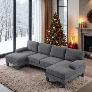 VINGLI Dark Grey U-Shaped Sectional Couch with Chaise