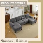 VINGLI Dark Grey U-Shaped Sectional Couch with Chaise