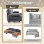 VINGLI Dark Grey U-Shaped Sectional Couch with Chaise