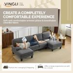 VINGLI Dark Grey U-Shaped Sectional Couch with Chaise