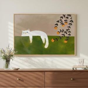 Large Cozy Cat Wall Art in Neutral & Green