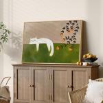 Large Cozy Cat Wall Art in Neutral & Green