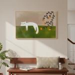 Large Cozy Cat Wall Art in Neutral & Green