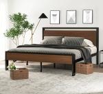 14-Inch King Size Metal Bed Frame with Wood Headboard