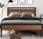 14-Inch King Size Metal Bed Frame with Wood Headboard