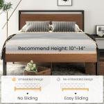 14-Inch King Size Metal Bed Frame with Wood Headboard