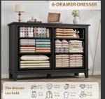 6-Drawer Wooden Dresser in Dark Black