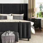 Velvet Queen Size Bed Frame with Tufted Headboard