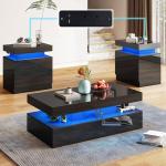 High Gloss 3-Piece Modern LED Coffee Table Set
