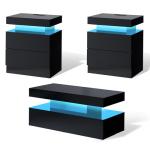 High Gloss 3-Piece Modern LED Coffee Table Set