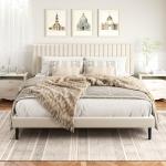 King Size Velvet Upholstered Bed Frame, Beige